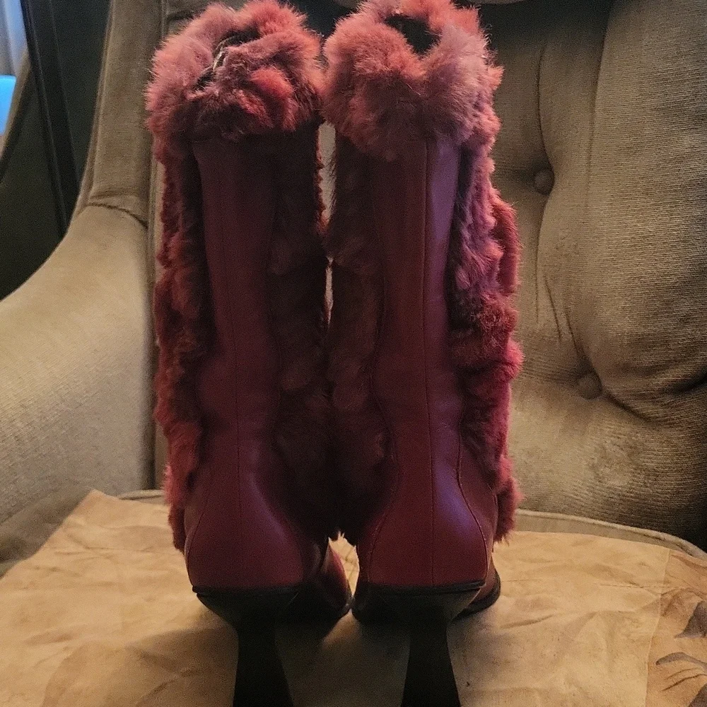 Vera Cuoio Italian Leather Boots With Real Rabbit Fur.  7.5 Size 38 - Picture 4 of 16